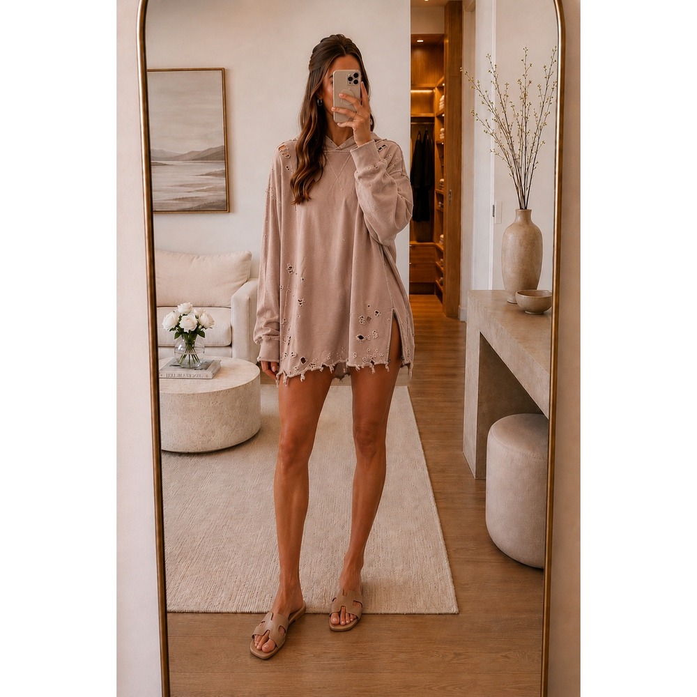 We‎ The Free People Distressed Oversized Pink Hoodie XS